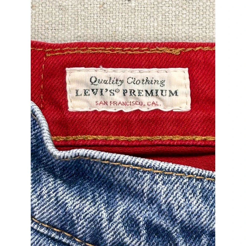Levis Premium 541 BIG E Jeans Mens 32x34 Split Leg Blue Red Logo Graphic